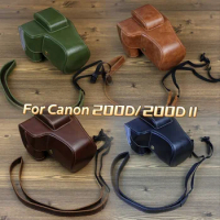 Retro Leather Bag for Canon EOS 200D II/EOS 200D (18-55mm Lens) 200Dii 250D Camera PU Protective Case Cover with Shoulder Strap