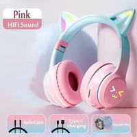 MJ Headphone RGB Headset Hadiah Anak Perempuan Kucing Lucu dengan Mikrofon Headset Gaming Musik Ster