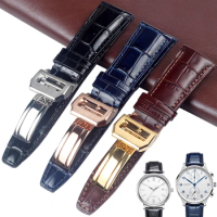 20mm 22mm men's Cowhide Watch Strap Folding Buckle Clasp Leather Watchband Suitable For IWC PORTUGIESER Series Watch Accessories