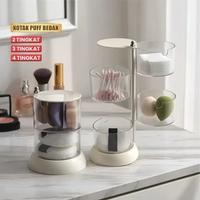 SK-K137 Kotak Penyimpanan Spon Puff Kapas Bentuk Bulat Transparan Anti Debu / Storage Organizer Spon