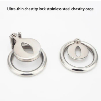 New small size chastity lock stainless steel flat vagina chastity cage male chastity cage penis ring BDSM sex toy for men