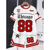 Boys Dunk Basketball Graphic Casual Summer Short Sleeve Tracksuit,Kids White Basketball Player Print