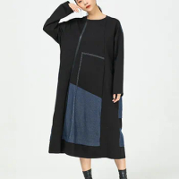 XITAO Striped Dress Fashion New Women Irregular Patchwork 2024 Pullover Pleated Elegant Minority Casual Dress ZY2119