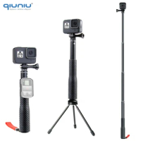 QIUNIU Extendable Monopod Selfie Stick Handheld Pole Tripod Adapter Mount for GoPro Hero Go Pro Akaso Insta360 DJI Osmo Cameras