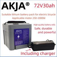 New Full Capacity Power 18650 Lithium Battery 72V10ah-30ah Lithium Battery Pack Suitable for 250-2000W+Lithium Battery Charger