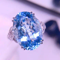 E2023 Aquamarine Ring Fine Jewelry Pure 18K Gold Natural 7.6ct Blue Aquamarine Gemstones Fine Rings