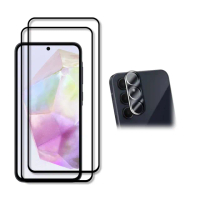 【RedMoon】三星 A55 5G 手機保護貼3件組 9H玻璃保貼2入+3D全包鏡頭貼