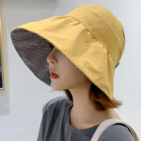 Foldable Sunscreen Hat Fashion Cotton Big Brim Empty Top Cap UV Protection Double Sided Sun Hat 2024 Summer New