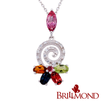 【BRILLMOND JEWELRY】1.5克拉天然彩色碧璽925銀墜(天然彩色碧璽總重1.5克拉 925銀鍍白K金)