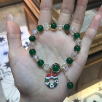 New Christmas Wreath Tree Charm Bracelet For Women Fashion Imitation Crystal Santa Elk Bell Stretch Beaded Bracelet Jewelry Gift