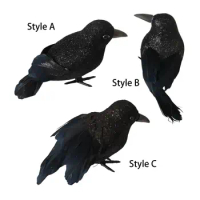 Artificial Fake Black Crows Feathered Crows Decoration for Balcony Yard Lawn