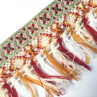 embroidery ethnic jacquard webbing woven tape cluny lace tassel fringe trim ribbon 9cm tribal boho DIY native denim african deco