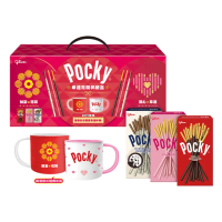 【Glico 格力高】Pocky百奇 幸運花開馬克杯禮盒(巧克力棒*2、草莓棒*2、牛奶棒*2、馬克杯-兩款隨機*1)