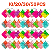 10/20/30/50PCS Mini Push Fidget Toy Pack Keychain Fidget Toy Bulk Anti-Anxiety Stress Relief Hand Toys Set for Kids Adults Gifts