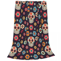 Sugar Skull Blankets Velvet Winter Colorful Mexican Multifunction Super Soft Throw Blanket for Sofa Office Rug Piece