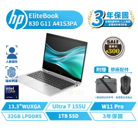 HP 惠普 EliteBook  830 G11 13.3吋 A41S3PA 商用筆電【贈背包+滑鼠】含稅開發票 指紋辨識 Ultra7 1TB/32G/W11P【現貨免運 領券再折】
