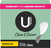 U โดย Kotex Clean & Secure Panty Liners ดูดซับแสงความยาวปกติ516จำนวน (4แพ็ค129) (บรรจุภัณฑ์อาจแตกต่า