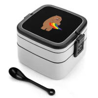Grizz with Pride Flag Bento Box Leak-Proof Square Lunch Box With Compartment Grizzly Bear Grizz Bears We Bare Bares Cute Cartoon