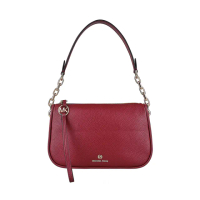 【Michael Kors】MK MICHAEL KORS JET SER CHARM金字字母LOGO牛皮拉鍊鏈帶肩背麻將包(白蘭地紅)
