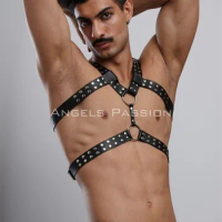 Gay Rave Harness Mens Lingerie Adjustable Leather Shoulder Harness Men Belt Straps Punk Costume With O-Rings Buckles Sex Toys