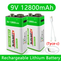 2022 New 9V 12800mAh Li-ion Rechargeable Battery Micro USB Batteries 9 V Lithium For Smoke Detector Electric Guitar Multimeter