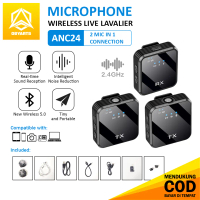 Mic Wireless Lavalier 2 Microphone Clip On ANC24 Noise Reduction 2.4GHz Mic Live Konten Vlog Streami