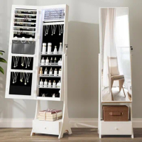 Floor Mirror and Storage 5 Shelves 8 LEDs Bathroom Cabinet With Mirror Cabinets White and Black Dressing Table Furniture Home