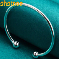 925 Sterling Silver 4mm Smooth Solid Bead Open Bangle Bracelet For Man Women Engagement Wedding Charm Fashion Party Jewelry
