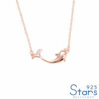 【925 STARS】純銀925微鑲美鑽可愛小海豚造型項鍊(純銀925項鍊 美鑽項鍊 海豚項鍊)