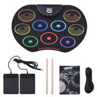 Portable Electronic Drum Set USB Roll Up Drum Set with Drum Sticks/Pedals Roll-Up Drum Practice Pad Drum Kit Support Recording