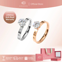 CELOVIS Arwen White Zirconia in Round Brilliant Cut Solitaire atop Single Band Ring ( Rose Gold/ Sil