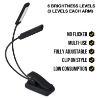 Music Stand Light Clip On Eye Protection LED Table Lamp - No Flicker Fully Adjustable 6 Levels of Brightness - Book Reading