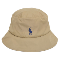 Polo Ralph Lauren 超輕量尼龍品牌小馬刺繡LOGO防水可折漁夫帽(駝色/深藍馬)