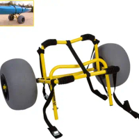 Kayak Beach Cart Trailer, DLX Canoe Trolley with Balloon Wheels Sand Tires and Straps, Yellow, Flat Platform, 22-7044