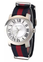 EGLANTINE Emile中性鋼石英手錶，海軍藍/紅色NATO錶帶