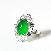 【Fubibaoding jeweler 富璧寶鼎珠寶】陽綠翡翠蛋面鑲剛玉戒指(天然A貨 剛玉 翡翠 國際圍#10)