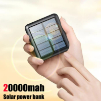 Mini Portable 4 Lines 20000mAh solar energy Power Bank Large Capacity Dual USB Charger Flashlight LED Waterproof Powerbank