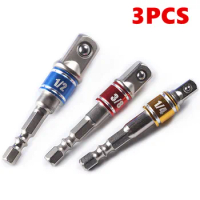 3pcs 1/4" 3/8" 1/2" Socket Adapter Set Nut Drive Drill Ratchet Extension Cordless Impact Wrench Hex Shank Bit Square Set Cordles