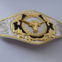 Running Horses And Bull Cowboy Western Belt Buckle Silver With Gold Suitable 4cm Width Belt