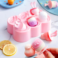 Creative Color 6 Holes DIY Ice Cream Pops Silicone Mold Ice Cream Popsicle Mold Baby Fruit Shake Home Kitchen Accessories Tool