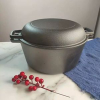 家用鑄鐵鍋26cm兩用煎鍋燉鍋煲湯加厚無涂層湯鍋多功能雙耳荷蘭鍋