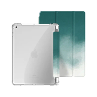 【BOJI 波吉】iPad 7/8/9 10.2吋 三折式內置筆槽透明氣囊軟殼 原色渲染款 青綠色