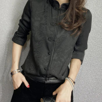 black long sleeve button shirt women's Chinese style cheongsam shirts blusas mujer