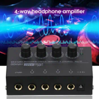 MA400 US/UK/EU/AU Plug Headphone Amplifier 4 Channels Mini Stereo Audio Earphone Amplifier with Power Adapter for Studio