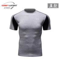 Men Sport Gym Sport TShirt Running Short Sleeve Sweatshirt Quick Dry Fit Training Bodybuilding Workout Fitness Compression Shirt