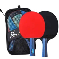 Training Table Tennis Racket Short / Long Handle Ping Pong Racket Set 2 Ping Pong Paddles With Bag for Students Beginners
