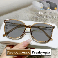 Women Retro Trendy Presbyopia Sunglasses Intelligent Photochromic Reading Glasses 2 in 1 Farsighted Eyewear Diopter Prescription