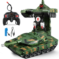 遙控坦克一鍵變形機器人充電原地旋轉軍事戰車兒童電動玩具車益智