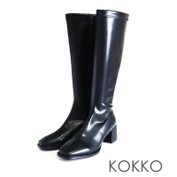 KOKKO極度顯瘦包覆彈力貼腿方頭長靴黑色