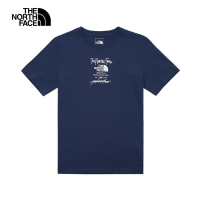 【The North Face 官方旗艦】北面男女款藍色胸前經典品牌LOGO印花休閒短袖T恤｜8AUW8K2